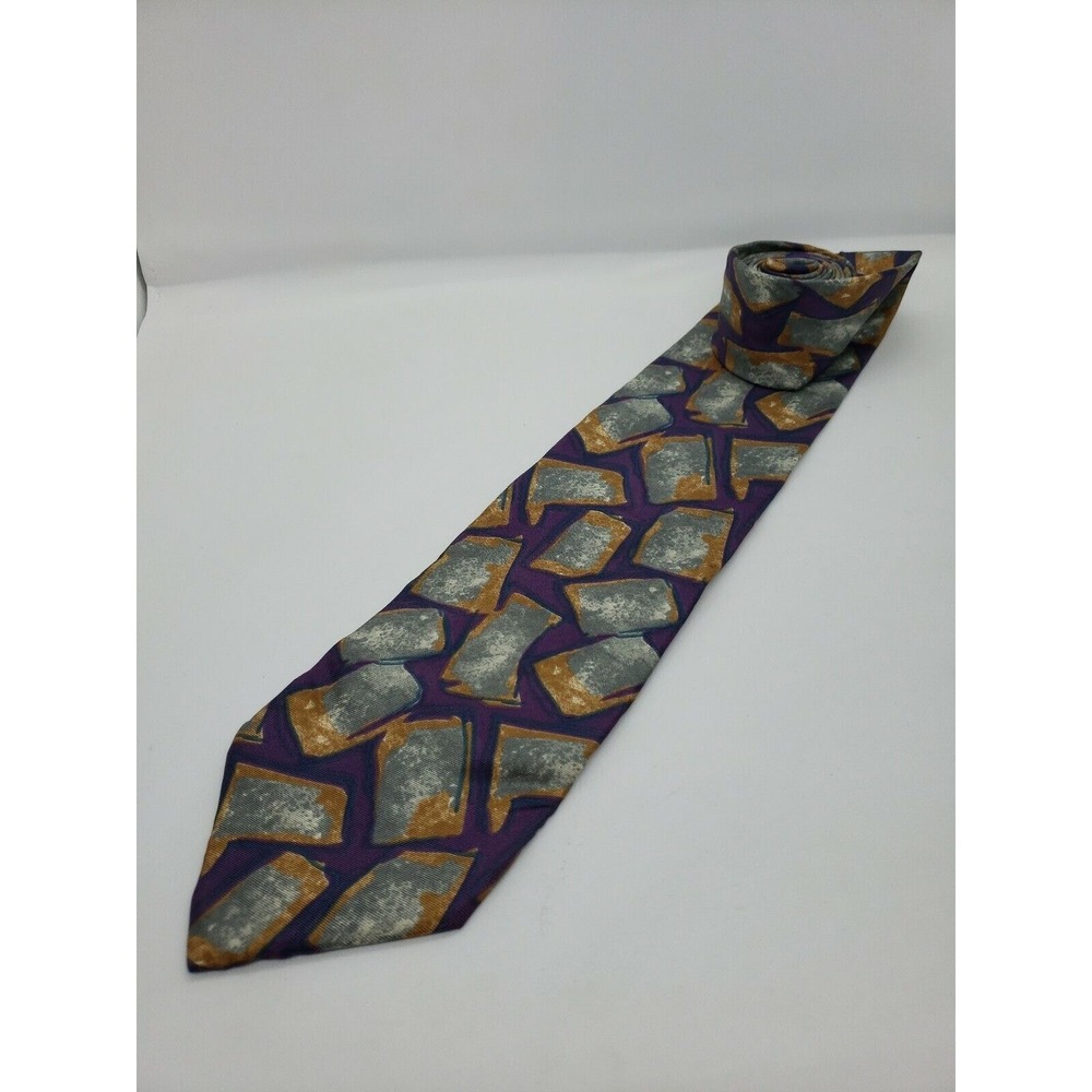 Christian Dior Monsieur Men's Neck Tie Purple‎ Green Tan Square 100% Silk
